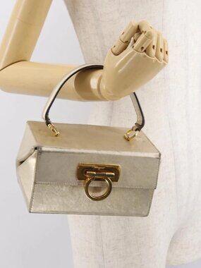 Salvatore Ferragamo Gancini Hand Bag Leather Gold Auth BA10111